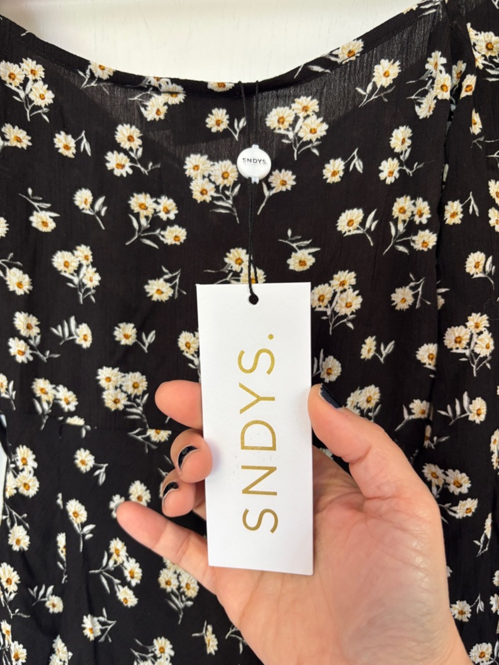 SNDYS Black Floral Maxi Dress Size 2 Daisy Billow Sleeve Milkmaid Dark Soft Girl - Picture 14 of 15